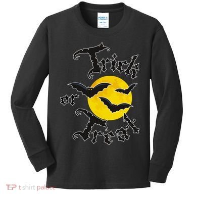 Trick Or Treat Bats Halloween Kids Long Sleeve Shirt