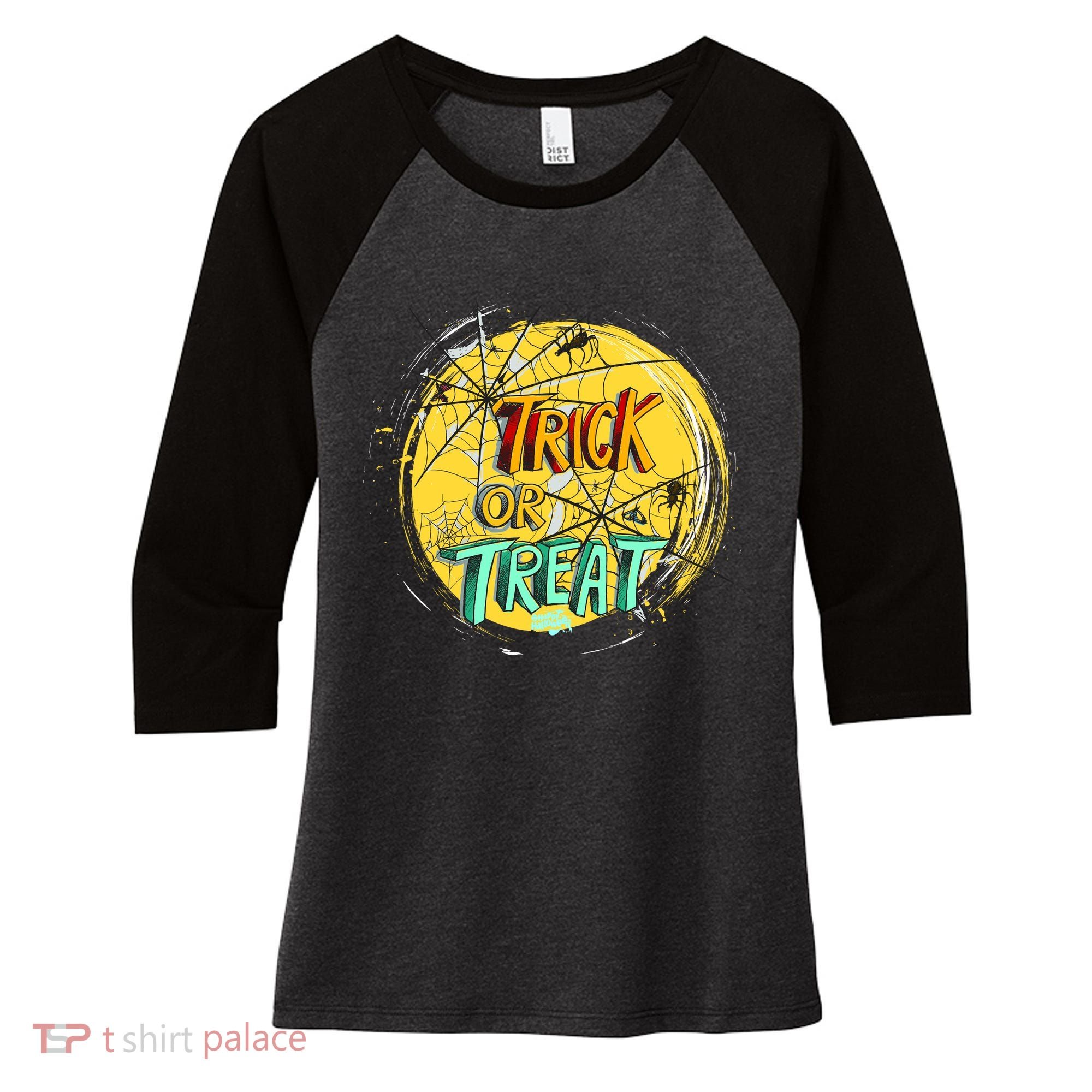 Trick or Treat Spider Web Women's Tri-Blend 3/4-Sleeve Raglan Shirt