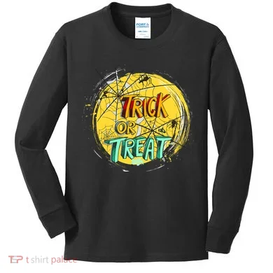 Trick or Treat Spider Web Kids Long Sleeve Shirt