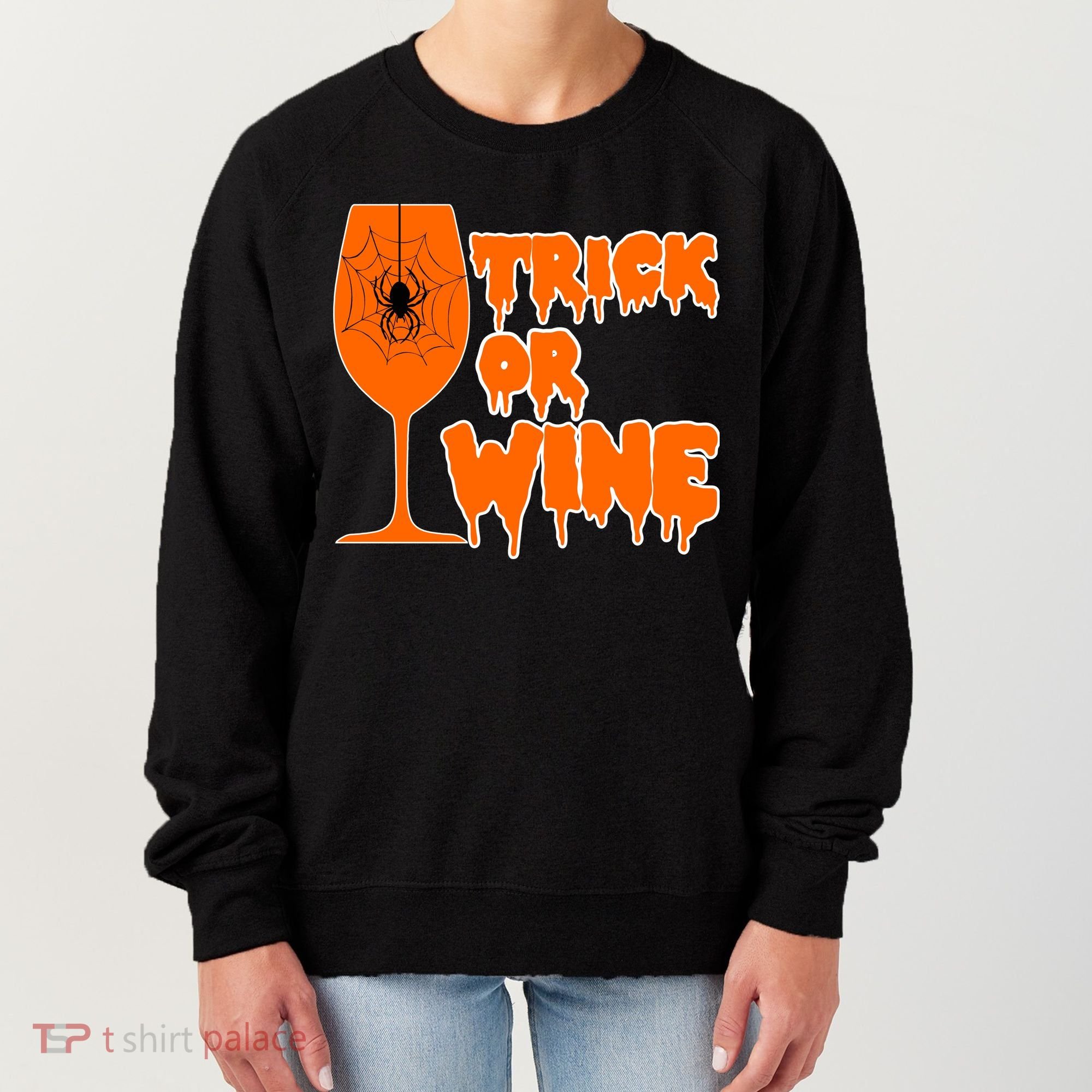 Trick or Wine Halloween Spider Web Women's Sweatshirt
