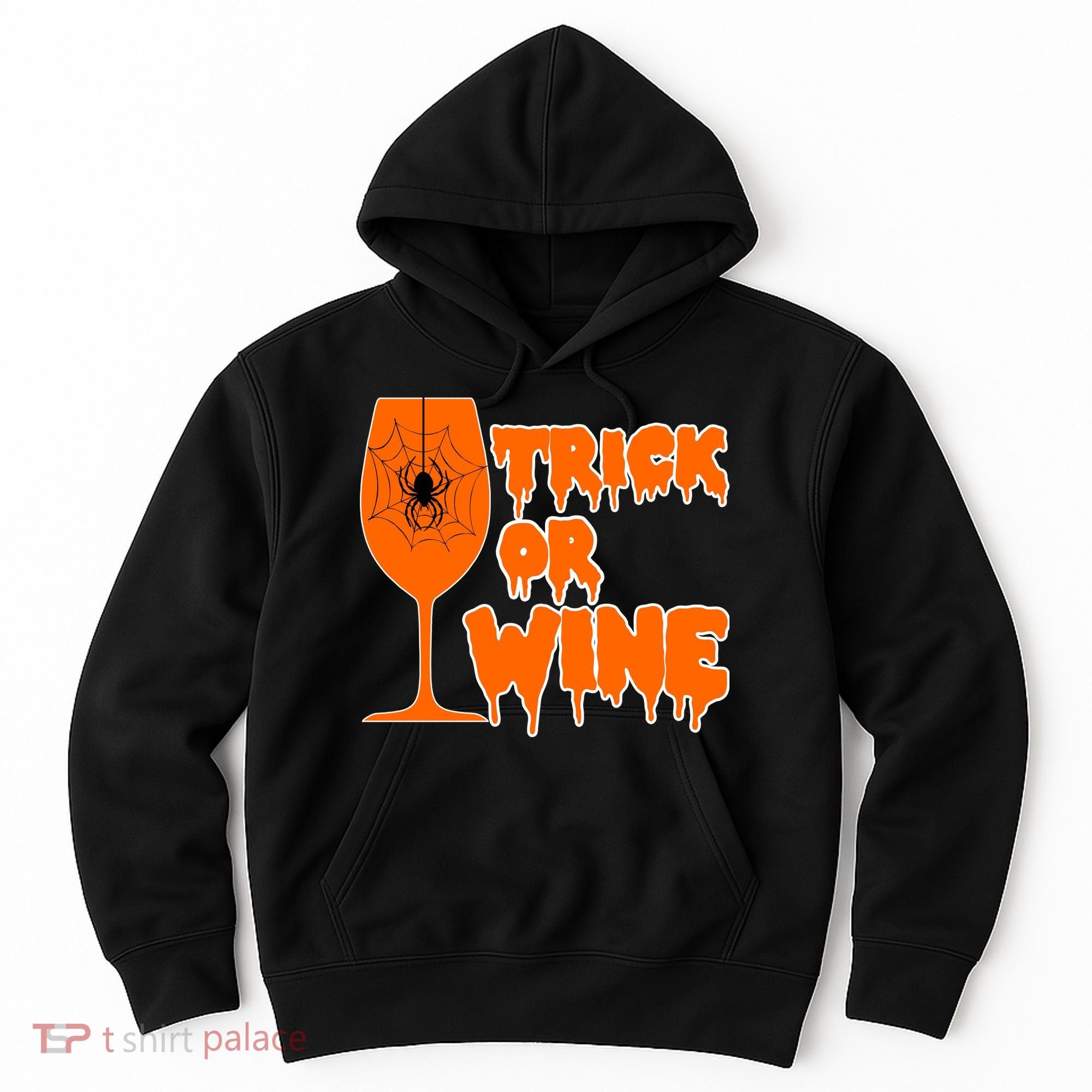 Trick or Wine Halloween Spider Web Hoodie