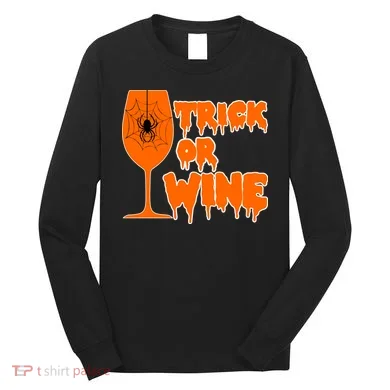 Trick or Wine Halloween Spider Web Long Sleeve Shirt