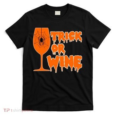 Trick or Wine Halloween Spider Web T-Shirt