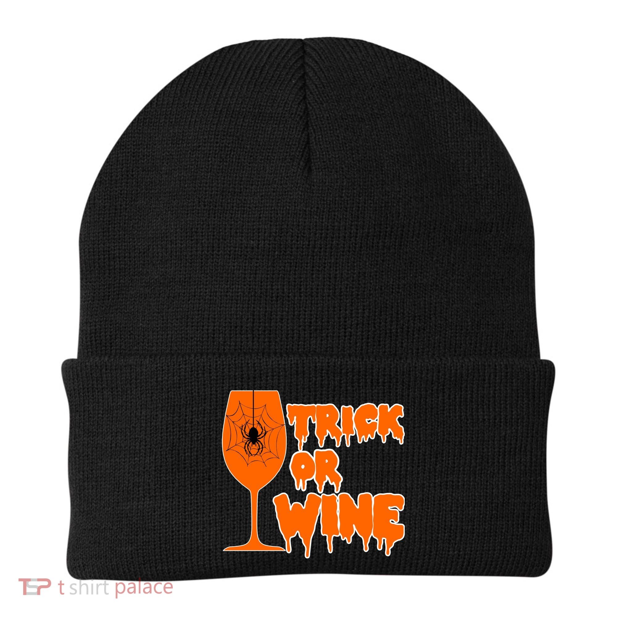 Trick or Wine Halloween Spider Web Beanie