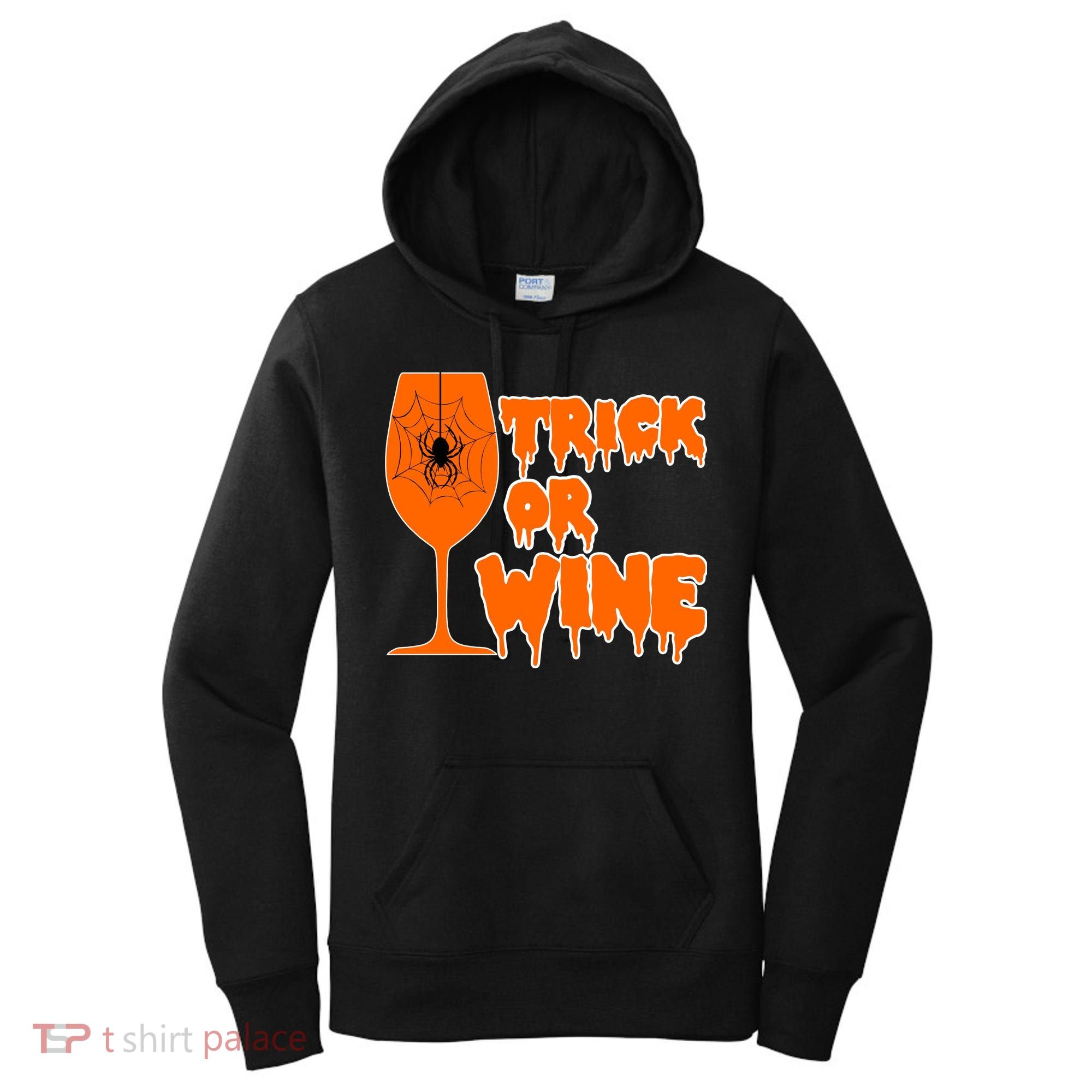 Trick or Wine Halloween Spider Web Women's Hoodie