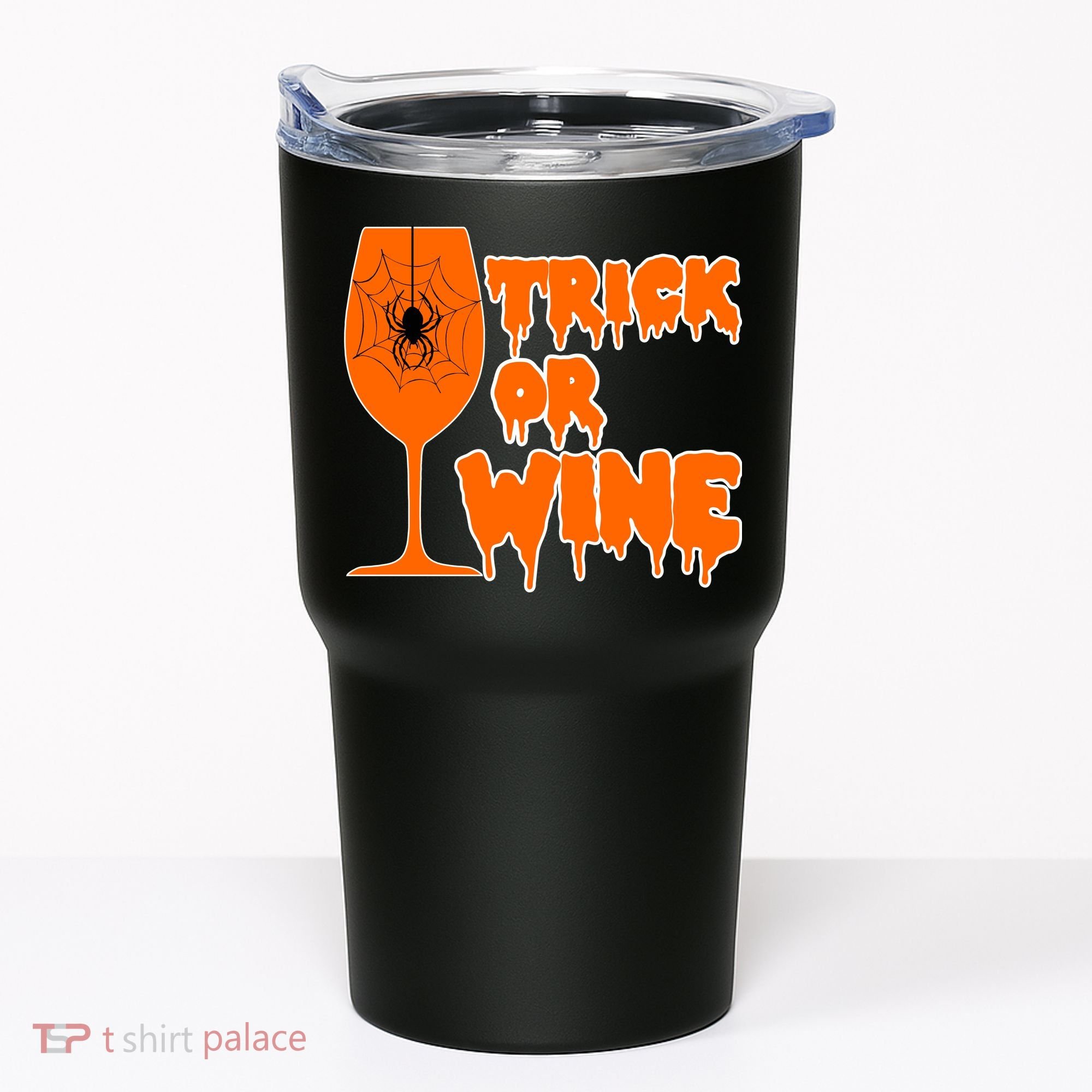 Trick or Wine Halloween Spider Web Tumbler