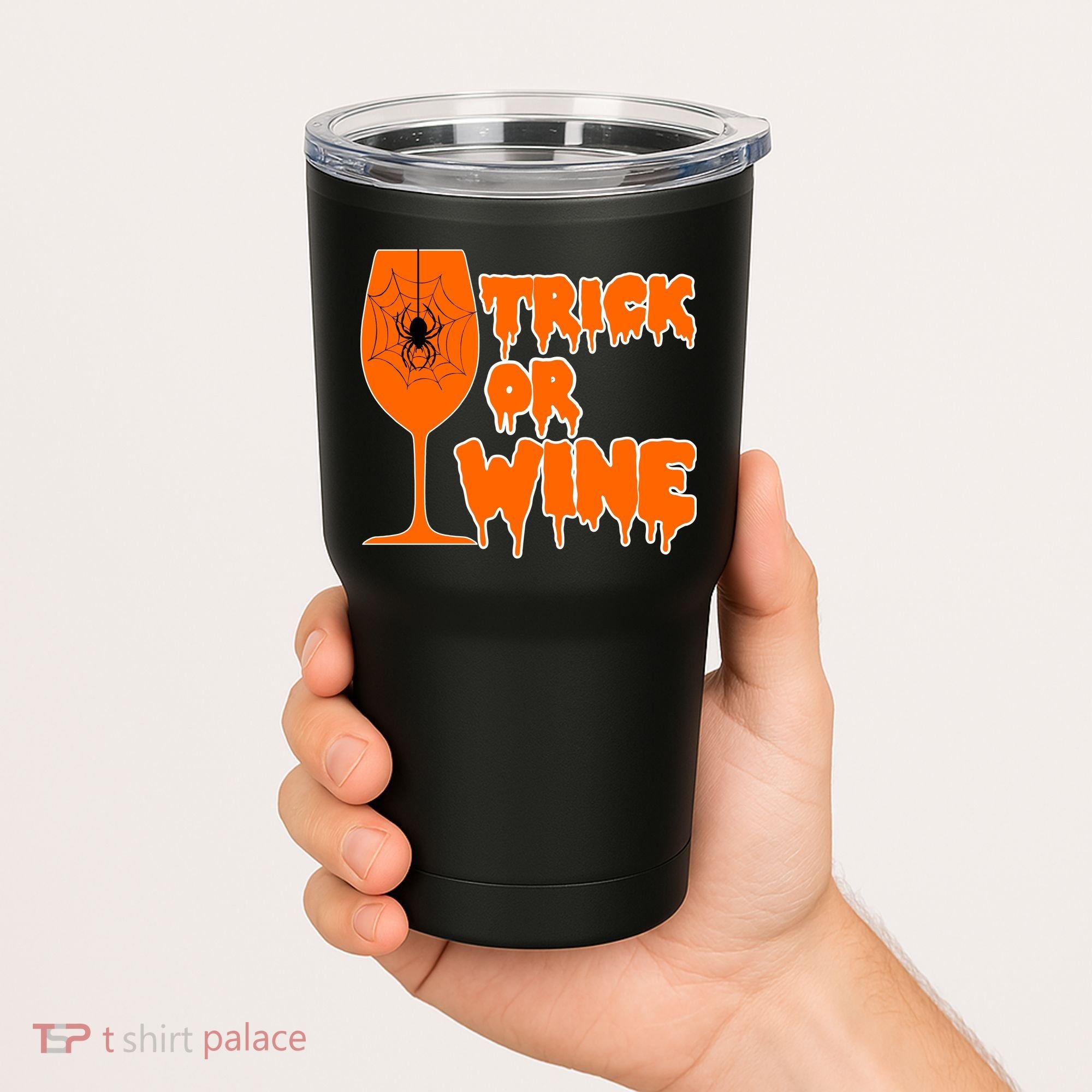 Trick or Wine Halloween Spider Web Tumbler