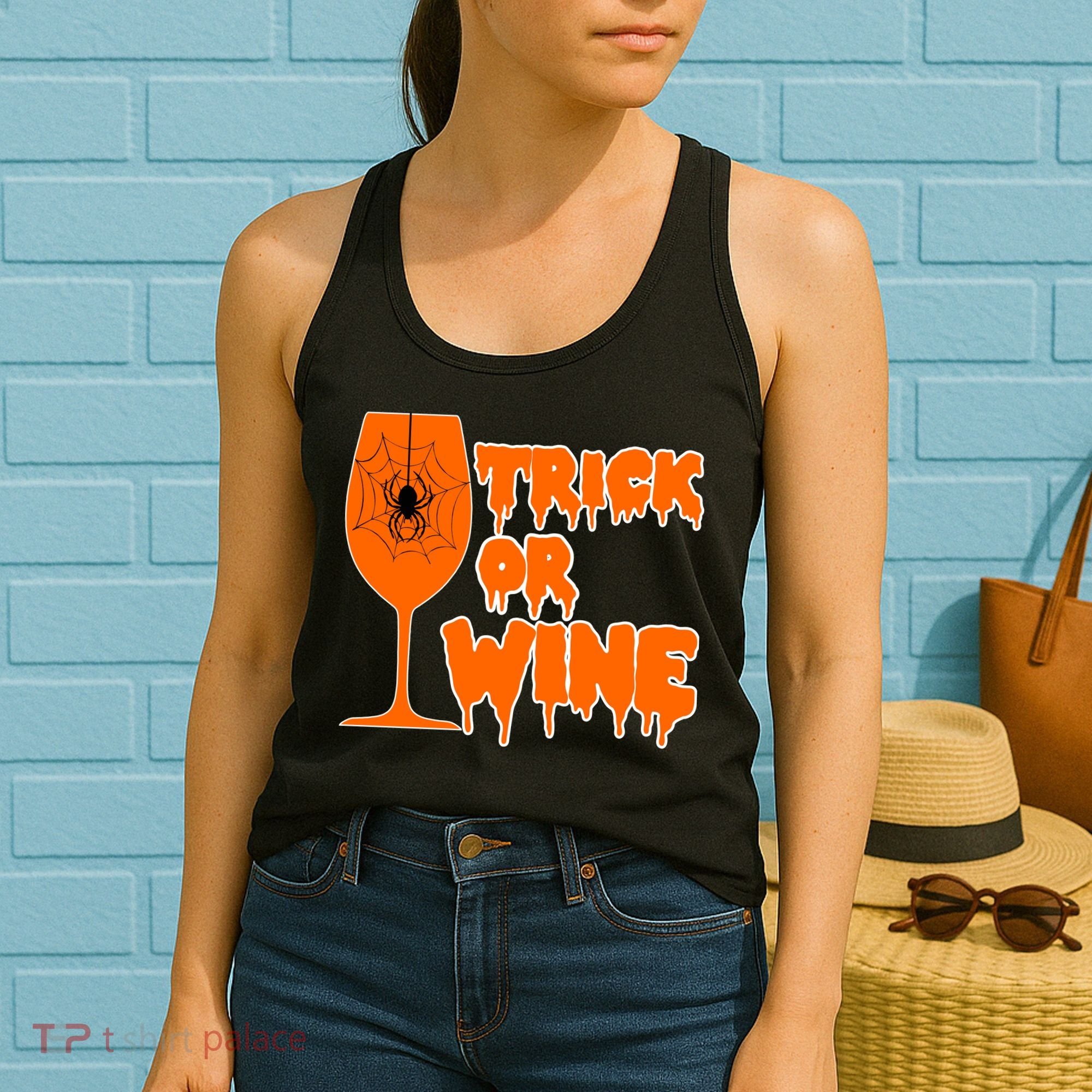 Trick or Wine Halloween Spider Web Women's Tank Top