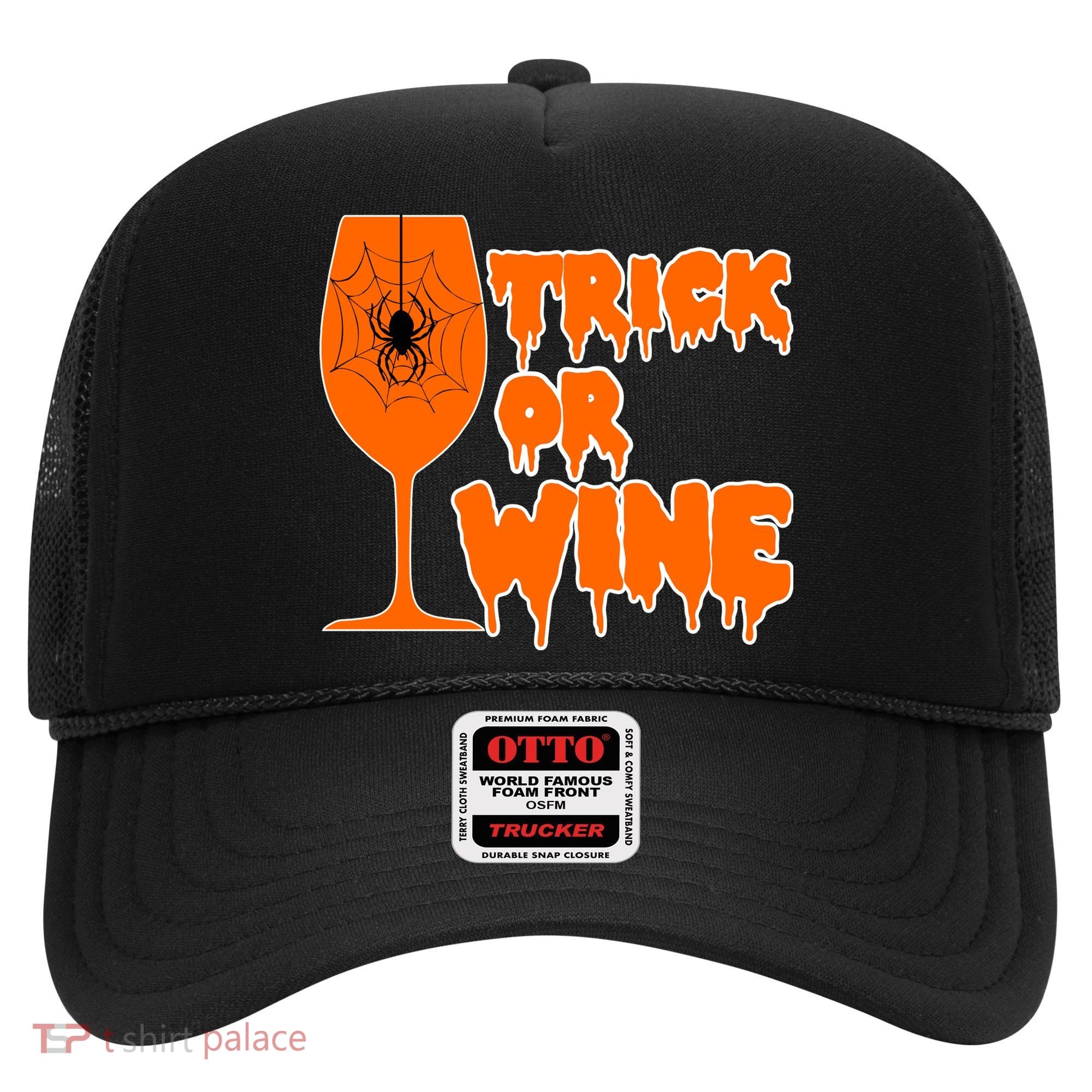 Trick or Wine Halloween Spider Web Hat