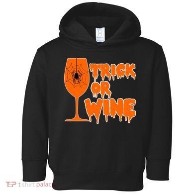 Trick or Wine Halloween Spider Web Toddler Hoodie