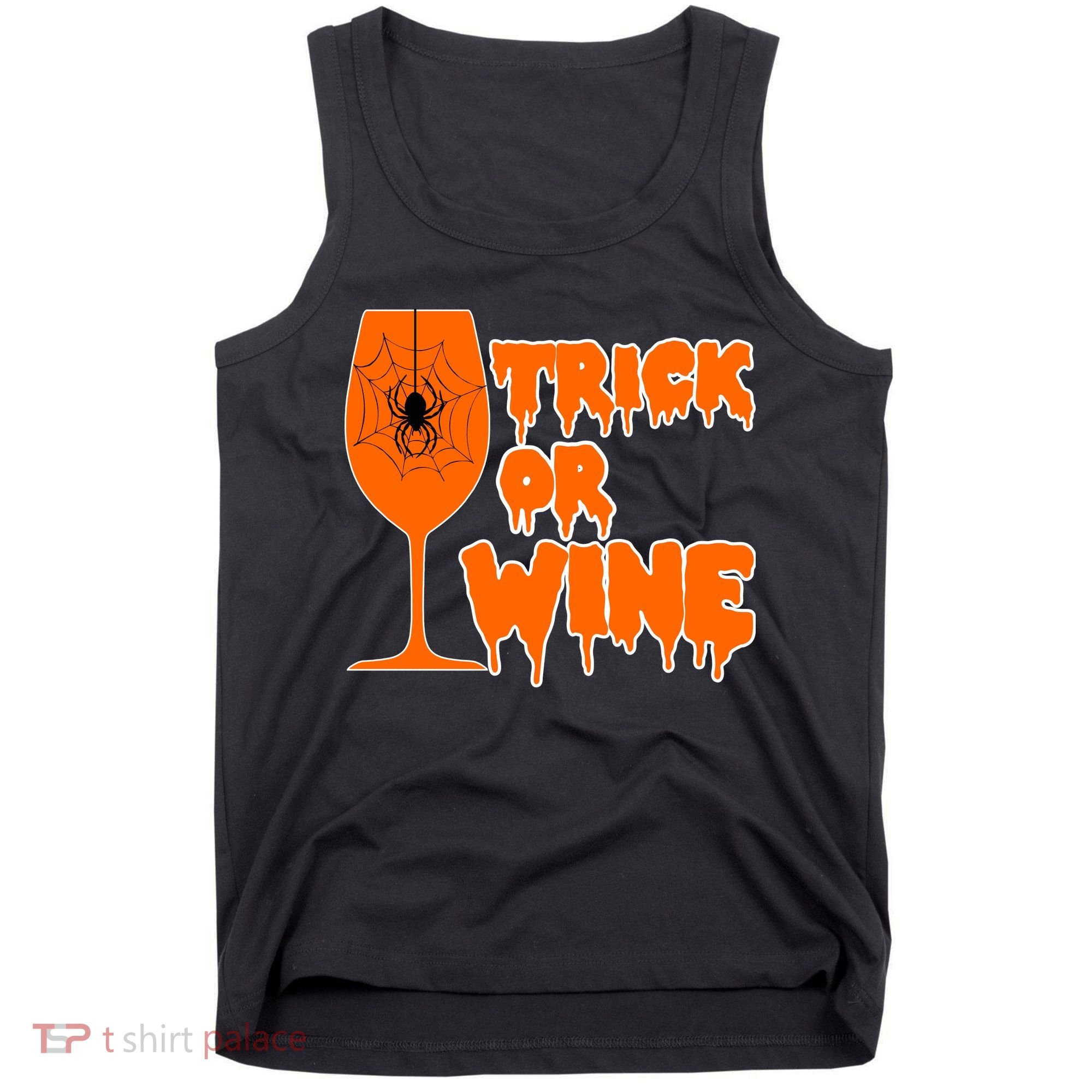 Trick or Wine Halloween Spider Web Tank Top