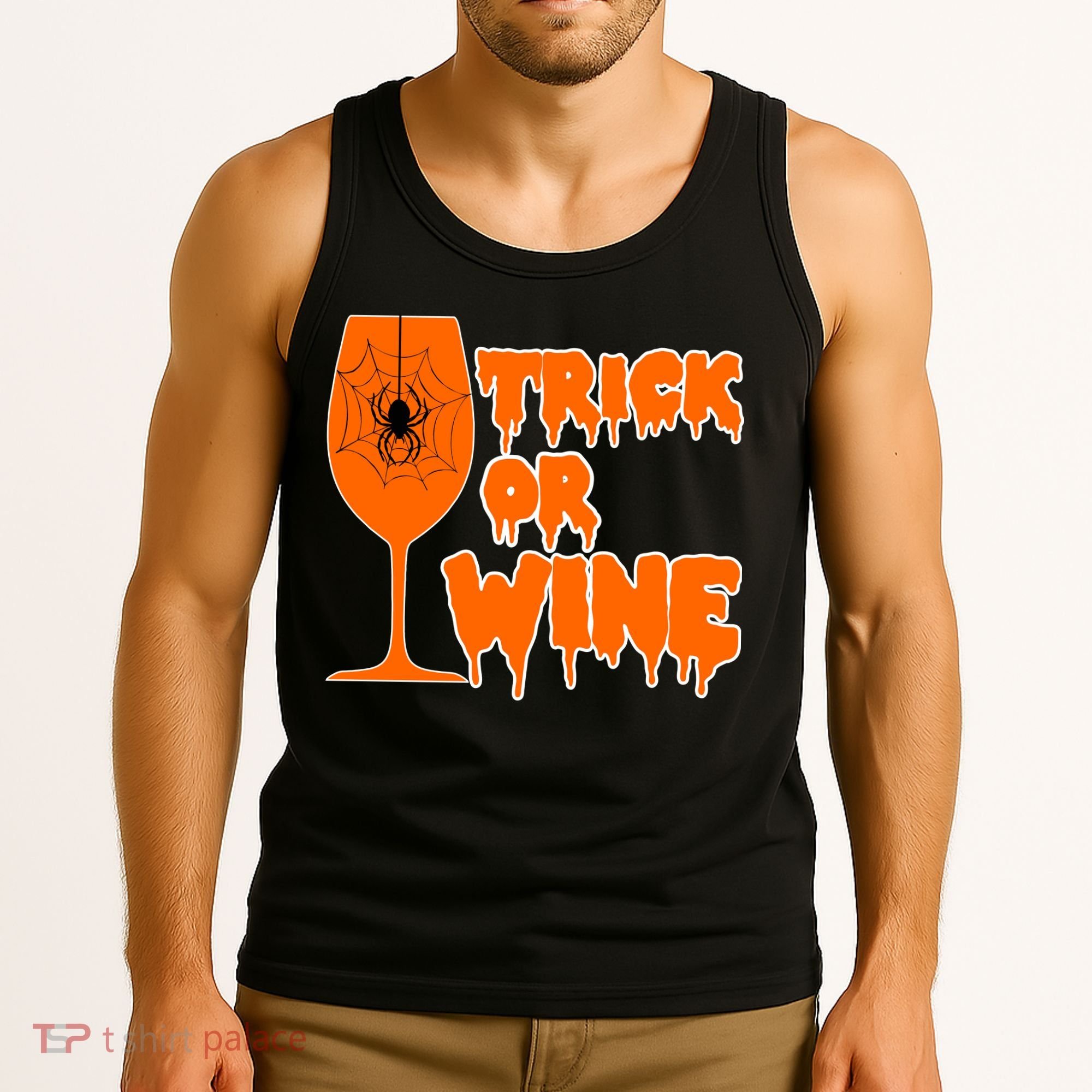 Trick or Wine Halloween Spider Web Tank Top