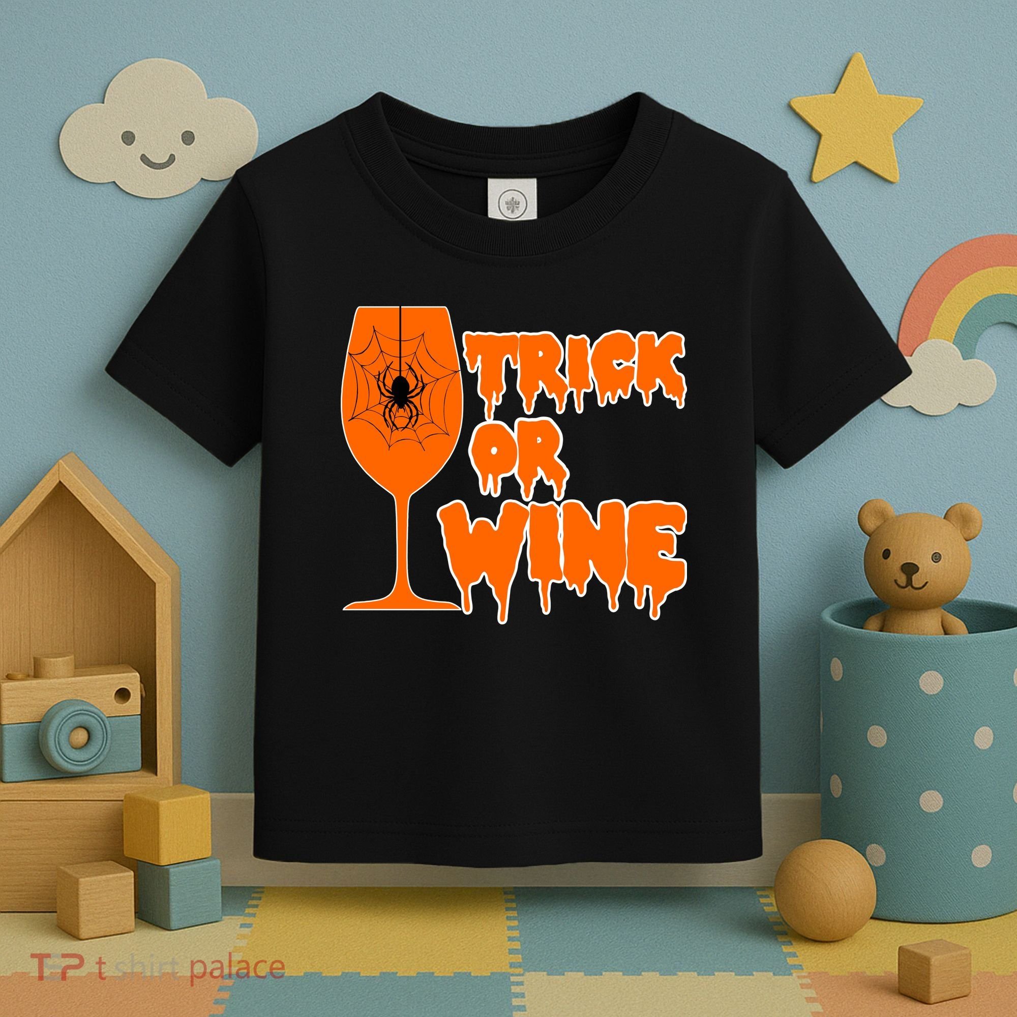 Trick or Wine Halloween Spider Web Toddler T-Shirt