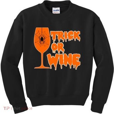 Trick or Wine Halloween Spider Web Kids Sweatshirt