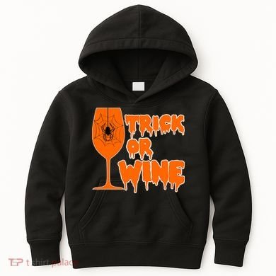 Trick or Wine Halloween Spider Web Kids Hoodie