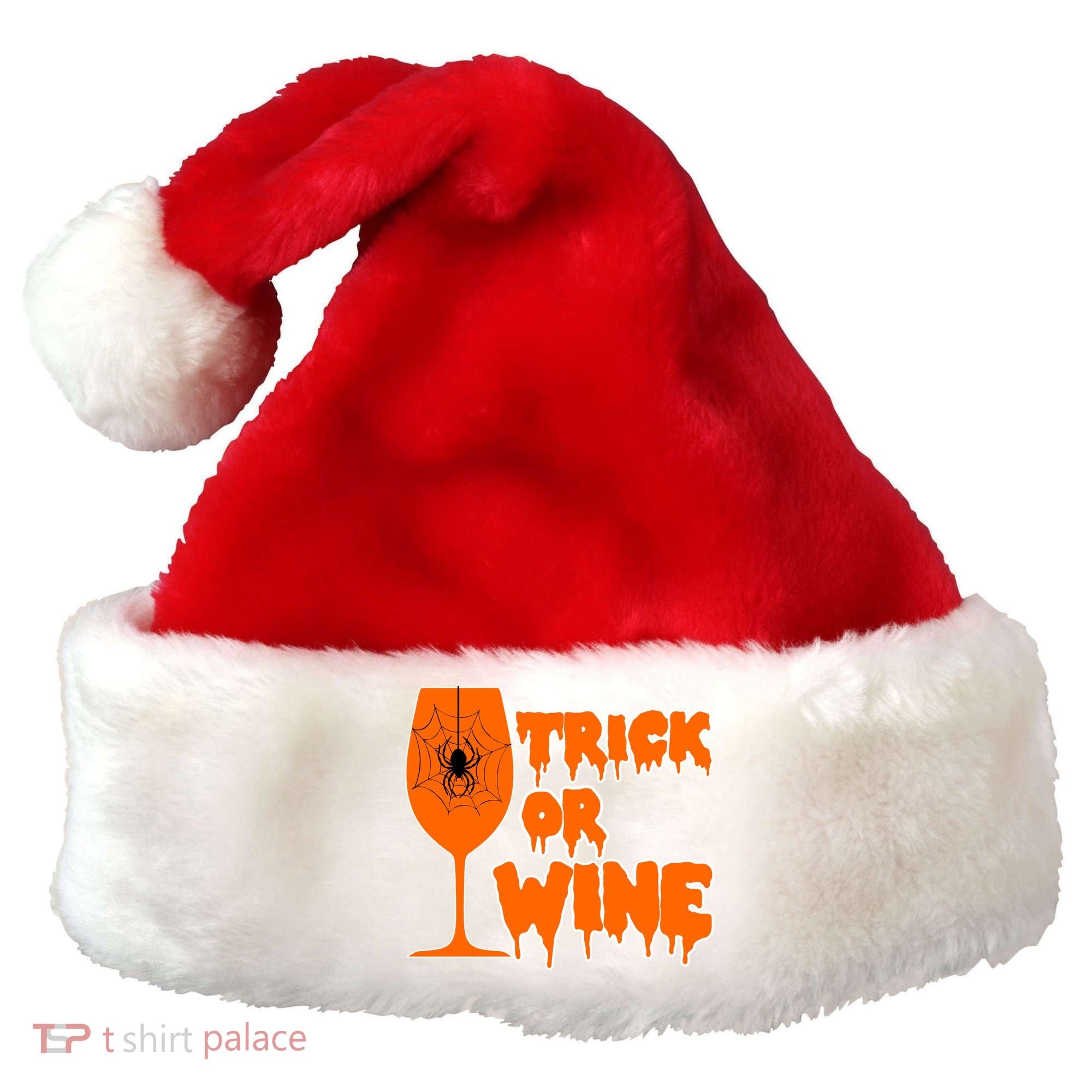 Trick or Wine Halloween Spider Web Santa Hat