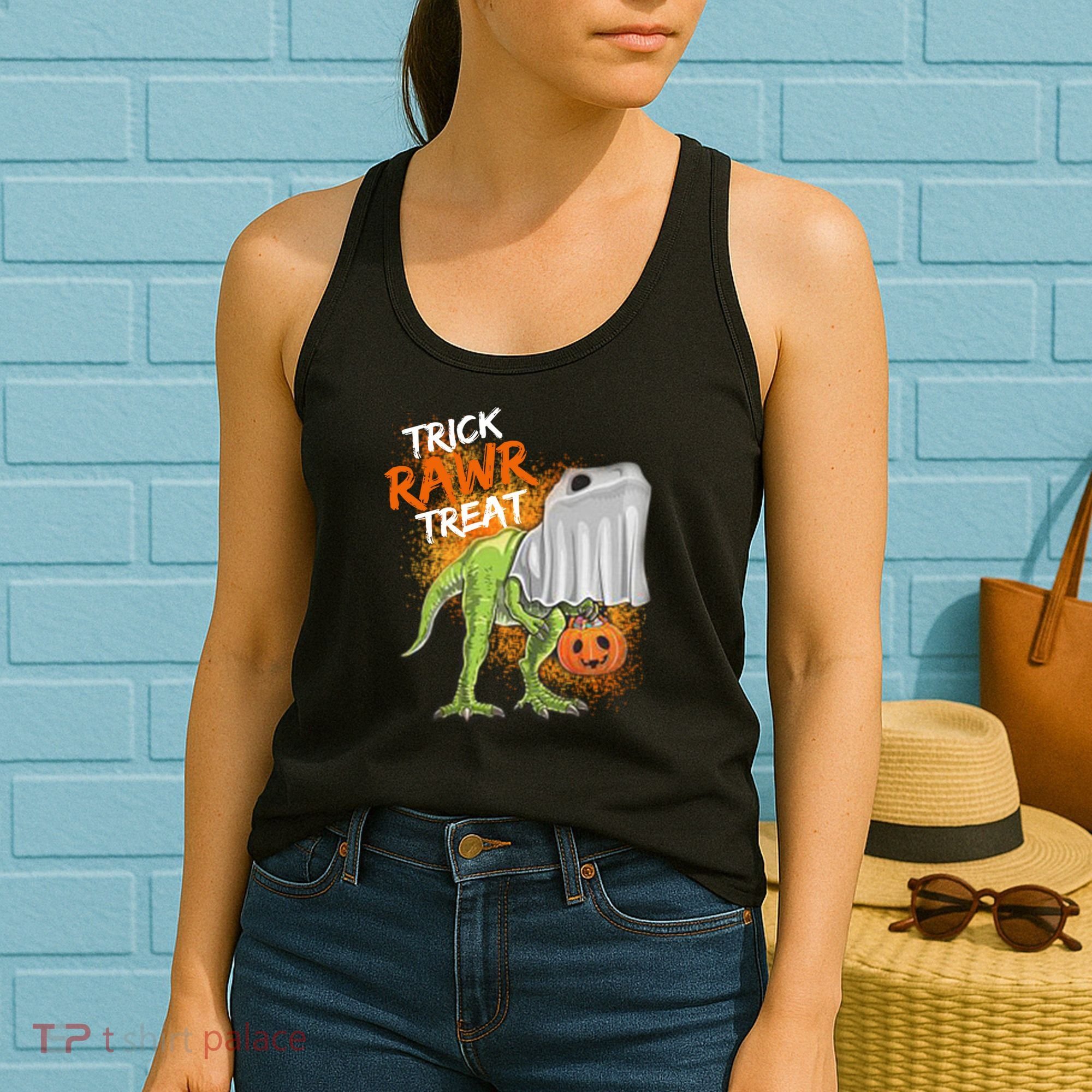Trick Rawr Treat Halloween T Rex Dinosaur Women's Tank Top