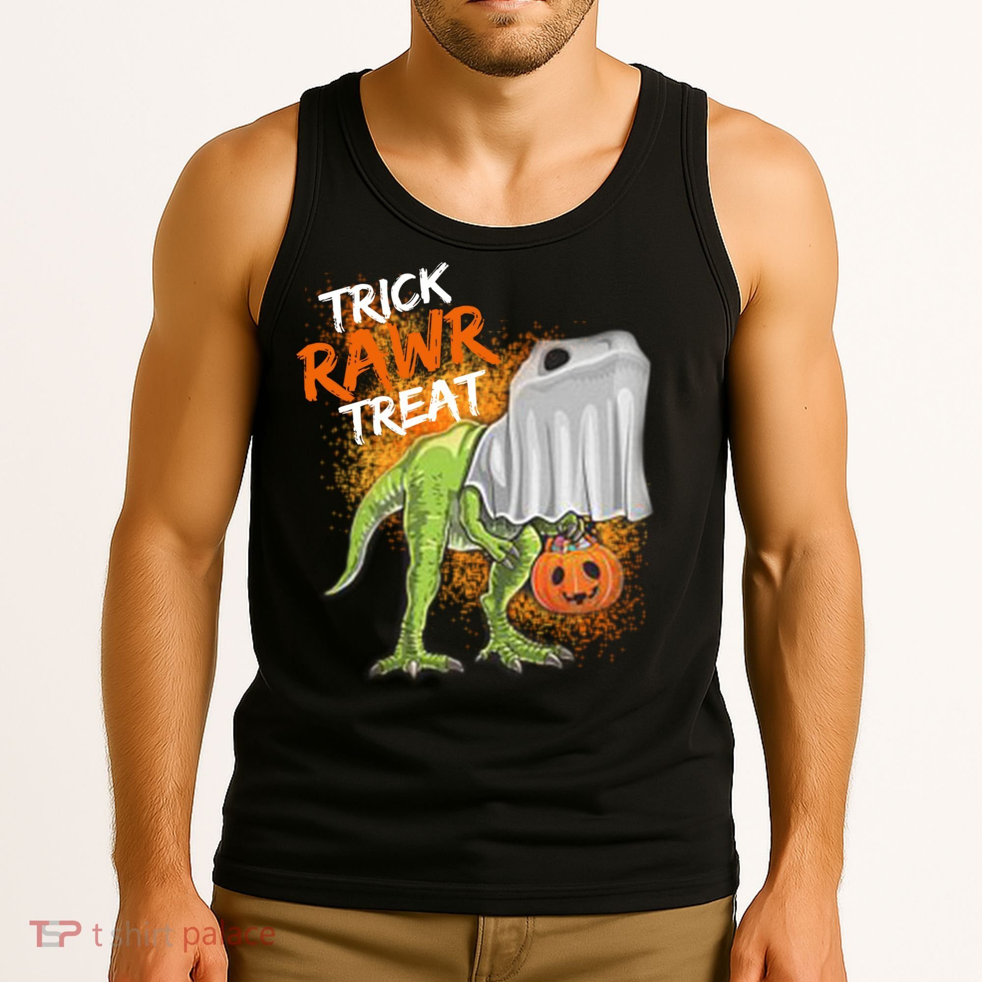 Trick Rawr Treat Halloween T Rex Dinosaur Tank Top