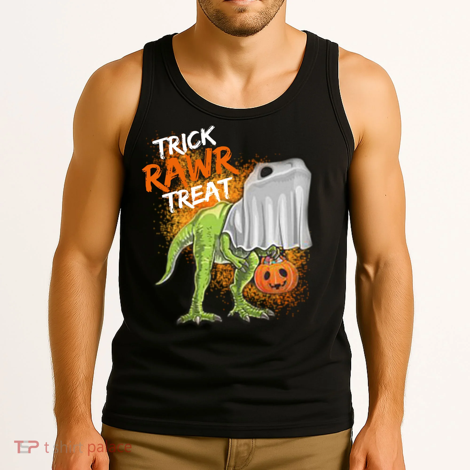 Trick Rawr Treat Halloween T Rex Dinosaur Tank Top