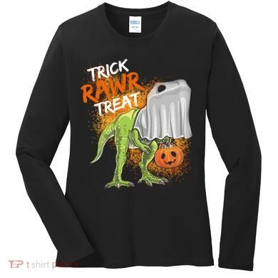 Trick Rawr Treat Halloween T Rex Dinosaur Women's Long Sleeve Shirt