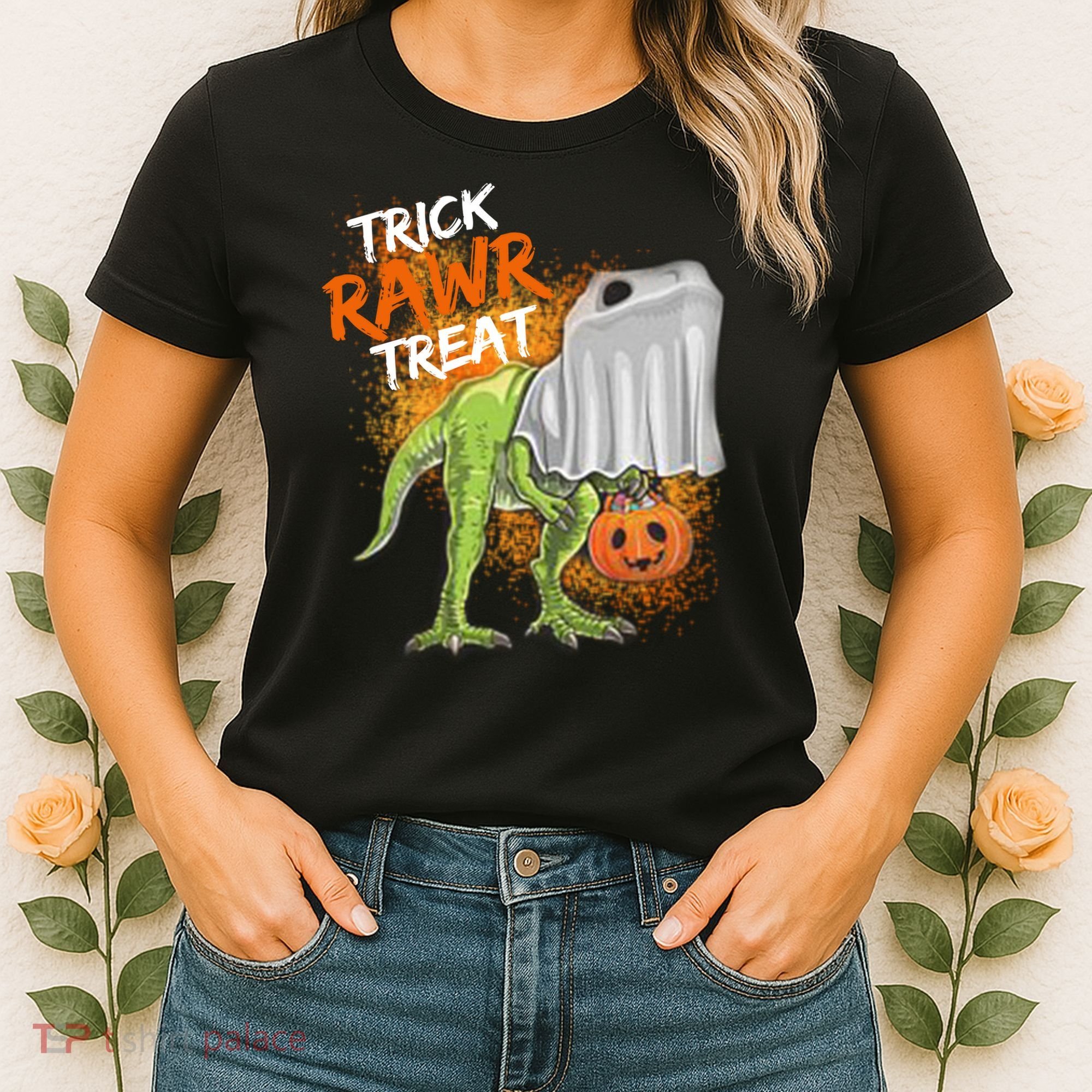 Trick Rawr Treat Halloween T Rex Dinosaur Women's T-Shirt