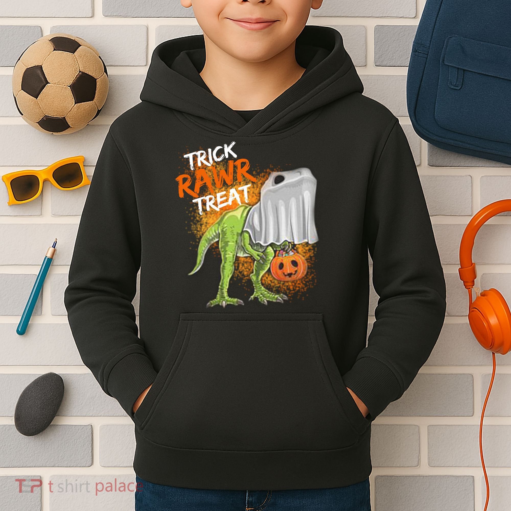 Trick Rawr Treat Halloween T Rex Dinosaur Kids Hoodie