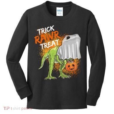 Trick Rawr Treat Halloween T Rex Dinosaur Kids Long Sleeve Shirt