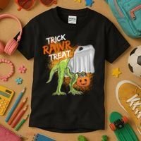 Trick Rawr Treat Halloween T Rex Dinosaur Kids T-Shirt thumb 3