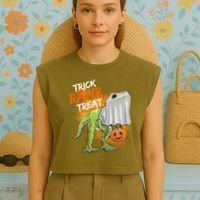 Trick Rawr Treat Halloween T Rex Dinosaur Garment-Dyed Women's Muscle Tee thumb 4