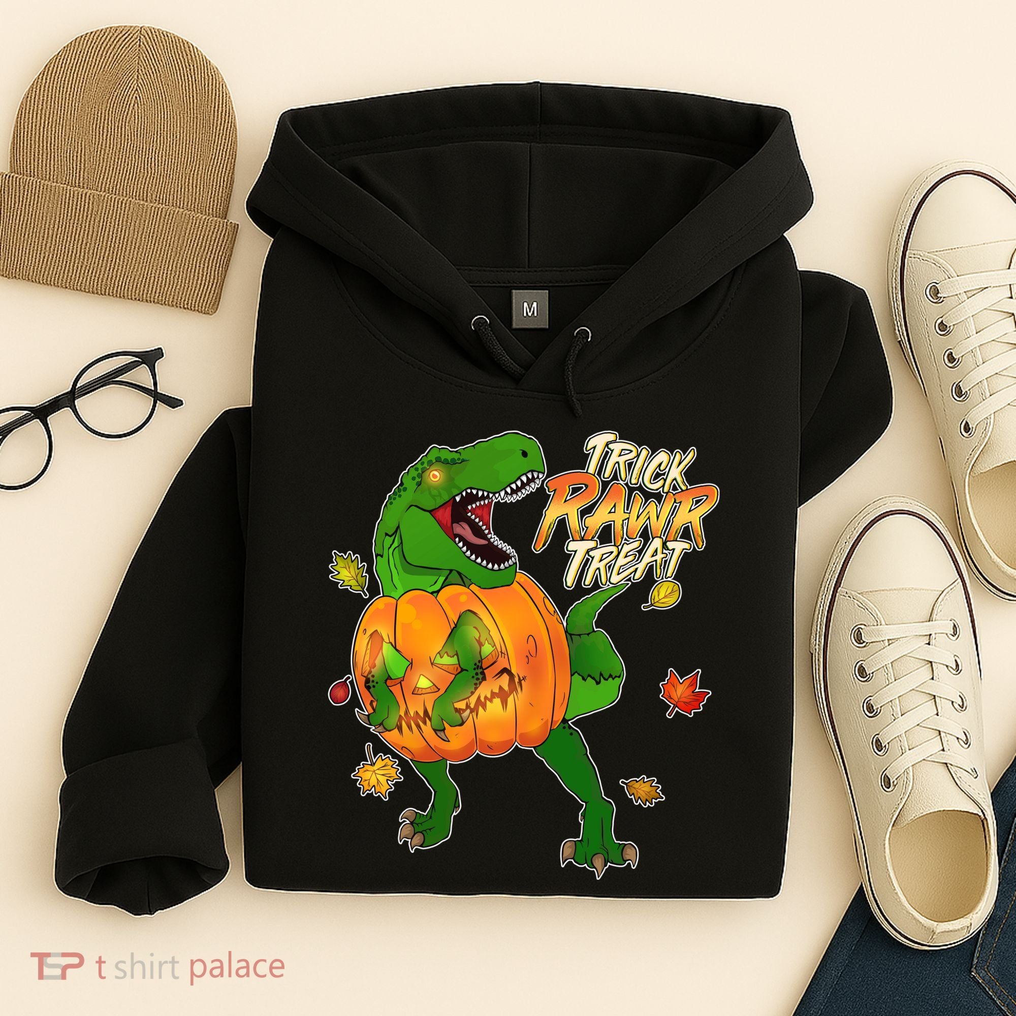 Trick RAWR Treat T-Rex Funny Halloween Hoodie