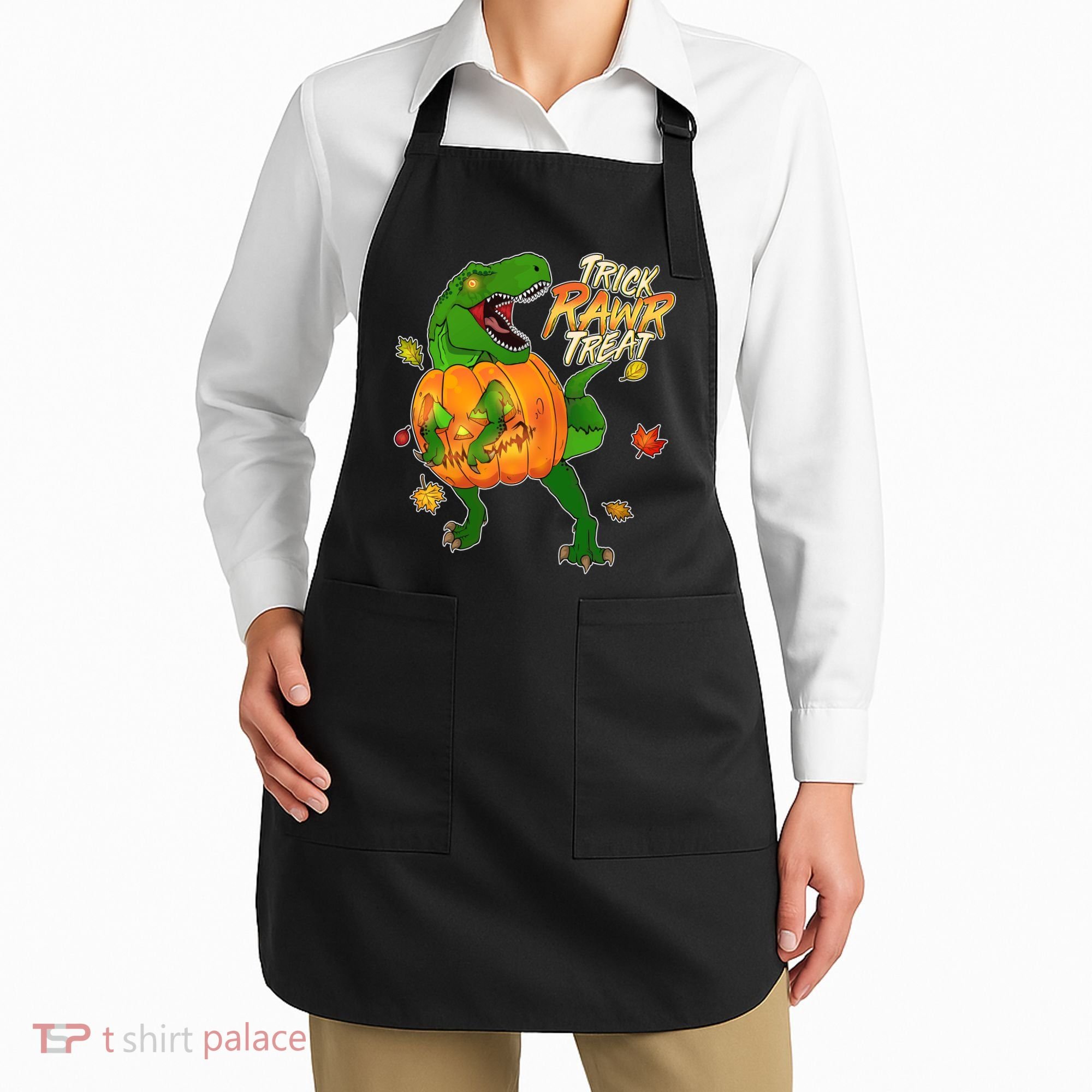 Trick RAWR Treat T-Rex Funny Halloween Apron