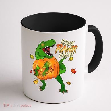 Trick RAWR Treat T-Rex Funny Halloween Coffee Mug back