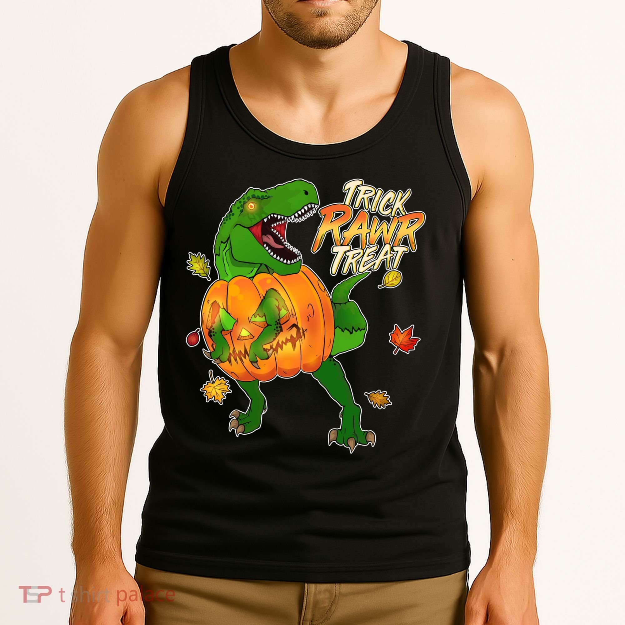 Trick RAWR Treat T-Rex Funny Halloween Tank Top