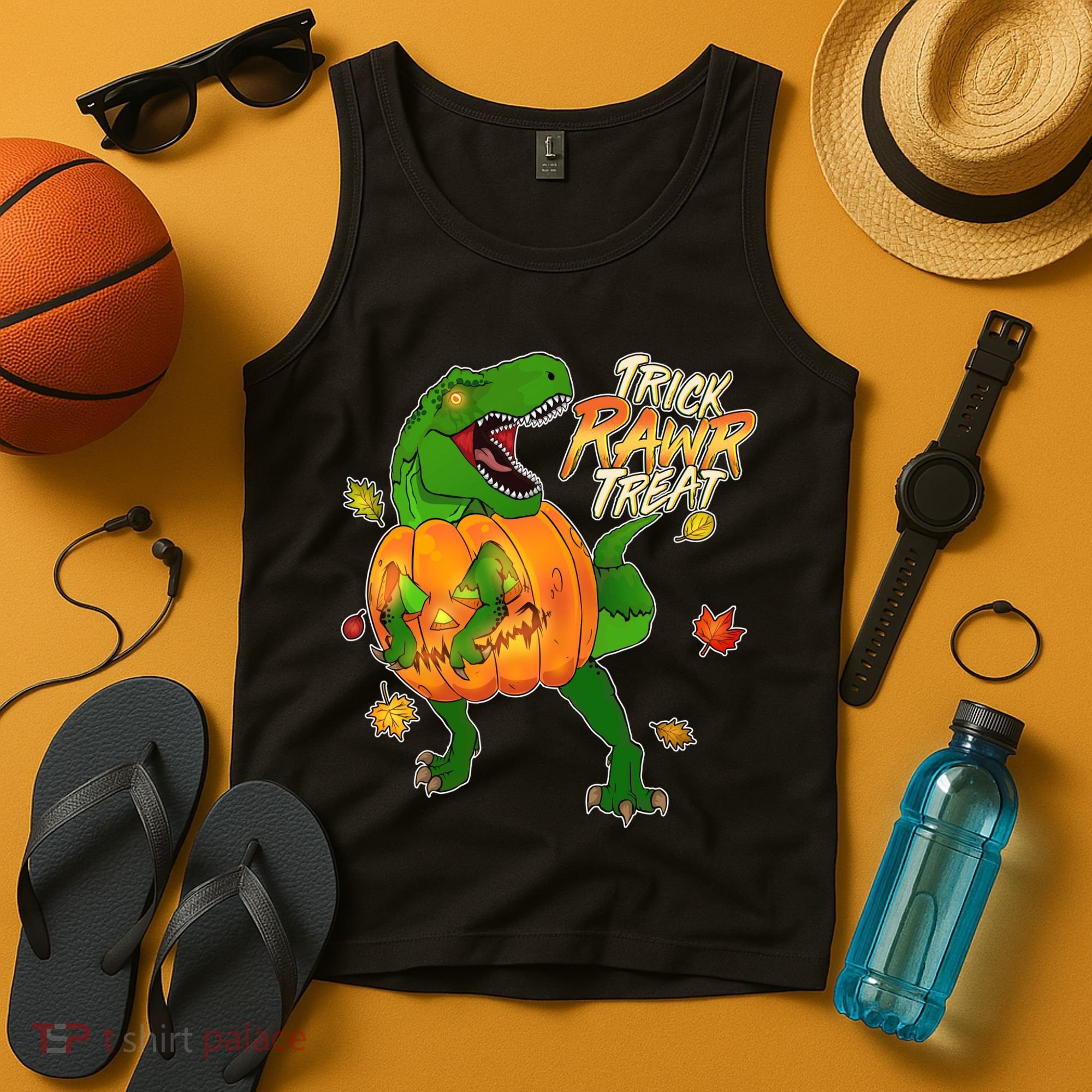 Trick RAWR Treat T-Rex Funny Halloween Tank Top