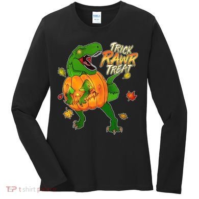 Trick RAWR Treat T-Rex Funny Halloween Women's Long Sleeve Shirt
