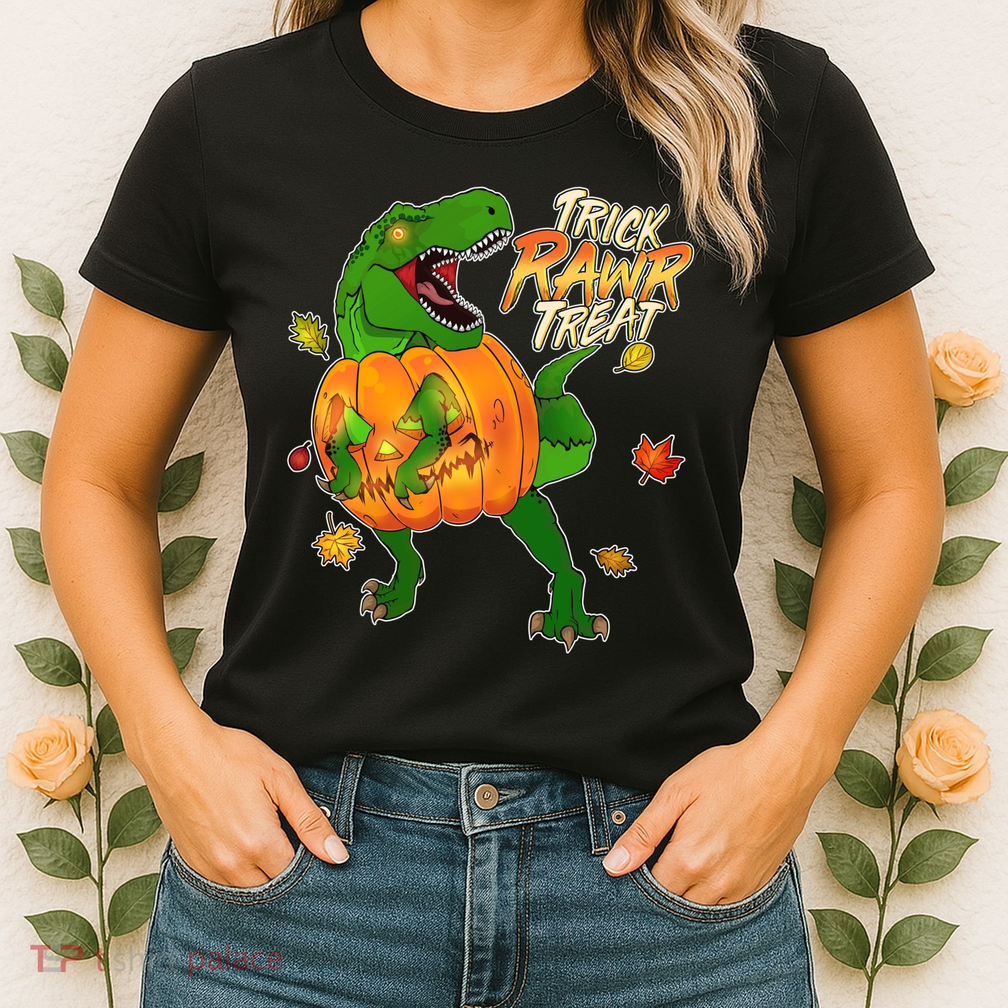 Trick RAWR Treat T-Rex Funny Halloween Women's T-Shirt