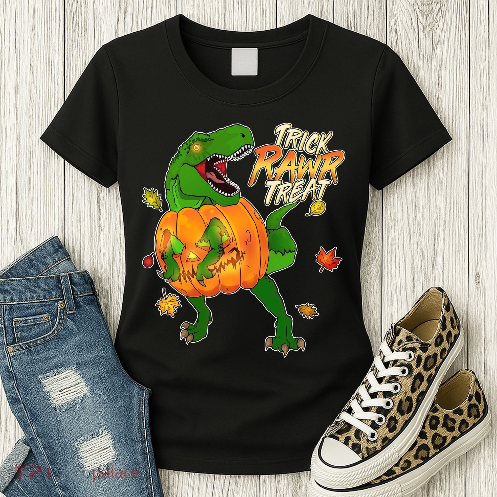 Trick RAWR Treat T-Rex Funny Halloween Women's T-Shirt