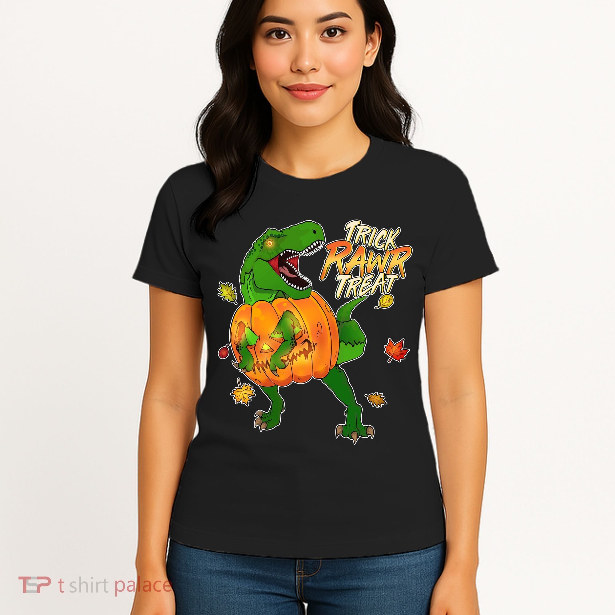 Trick RAWR Treat T-Rex Funny Halloween Women's T-Shirt