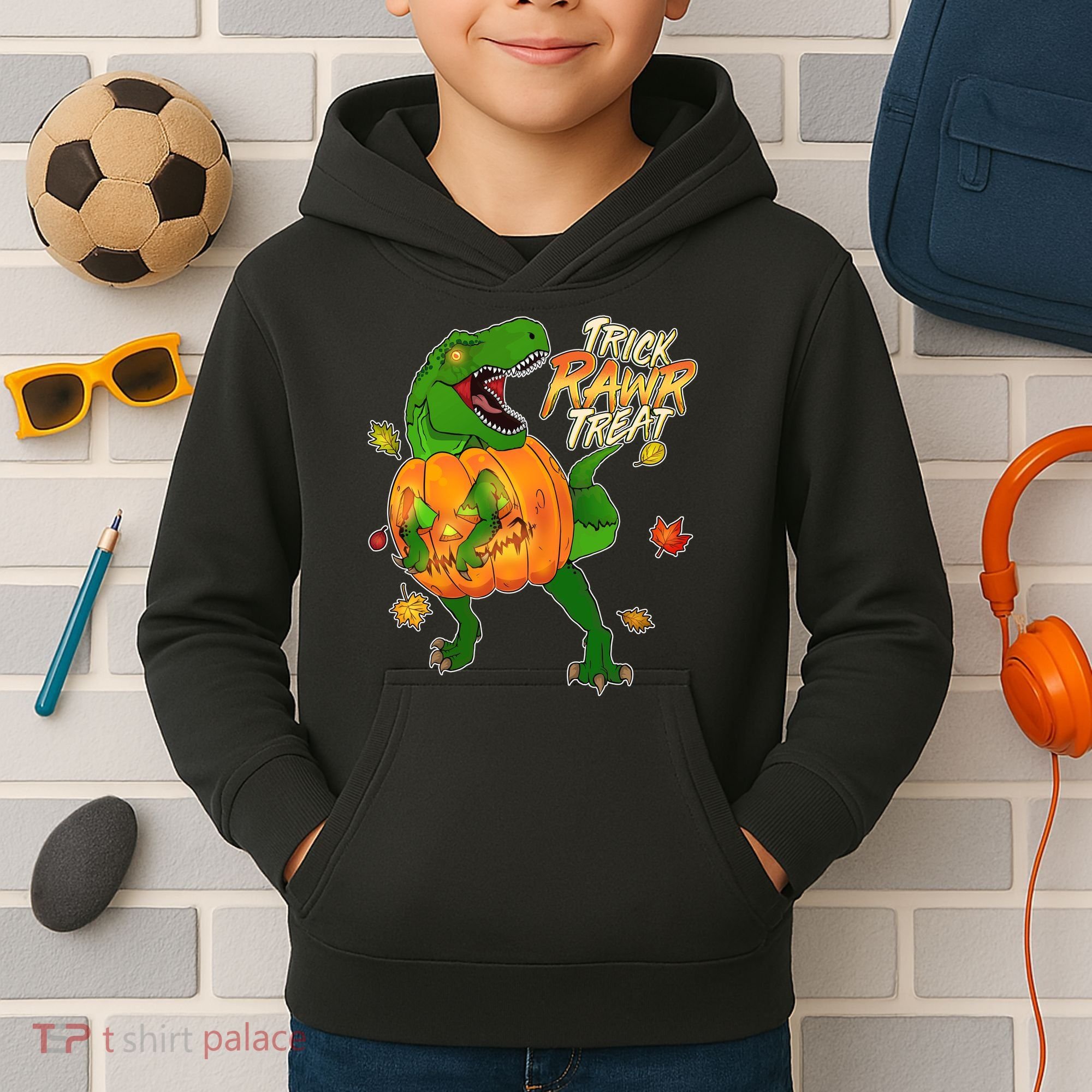 Trick RAWR Treat T-Rex Funny Halloween Kids Hoodie