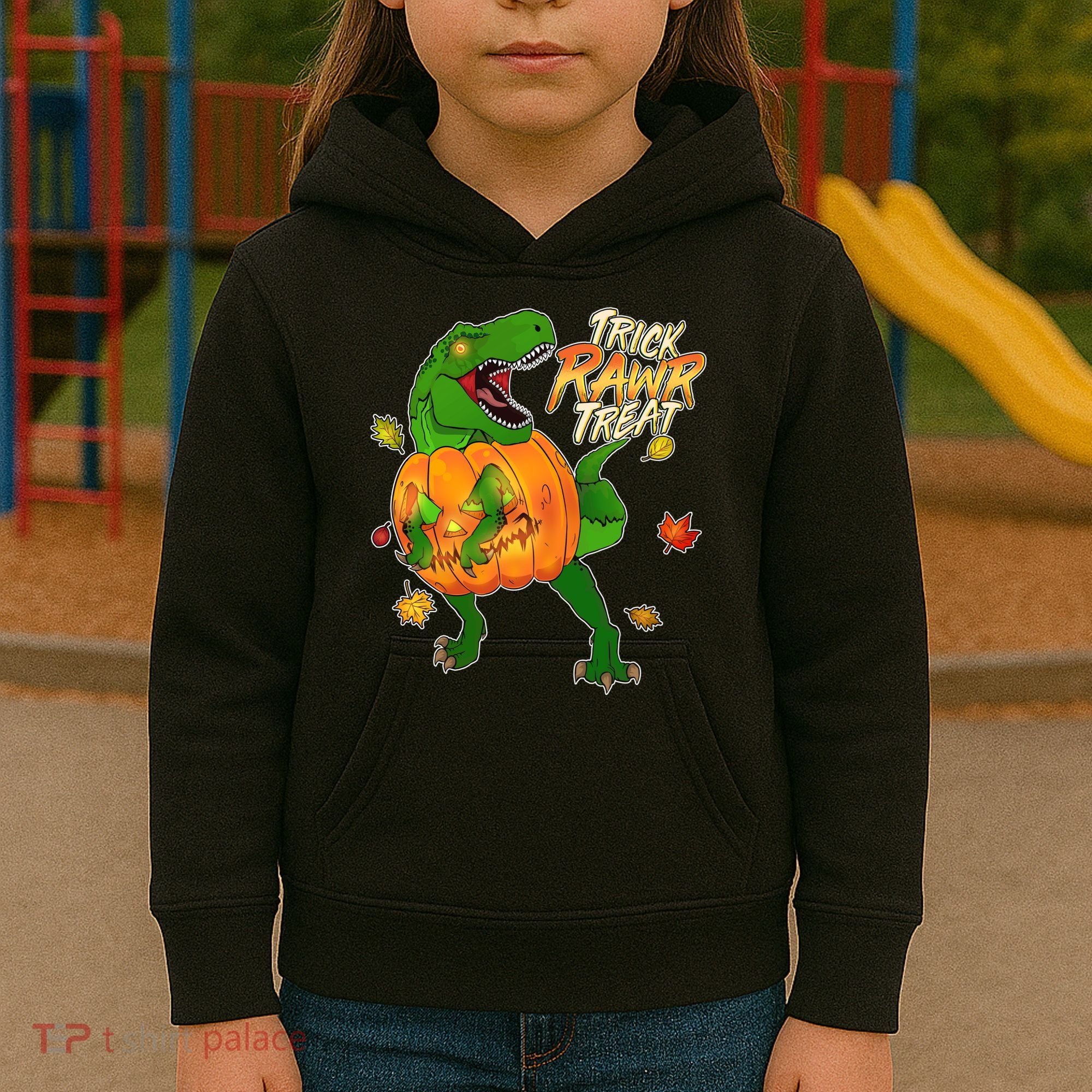 Trick RAWR Treat T-Rex Funny Halloween Kids Hoodie
