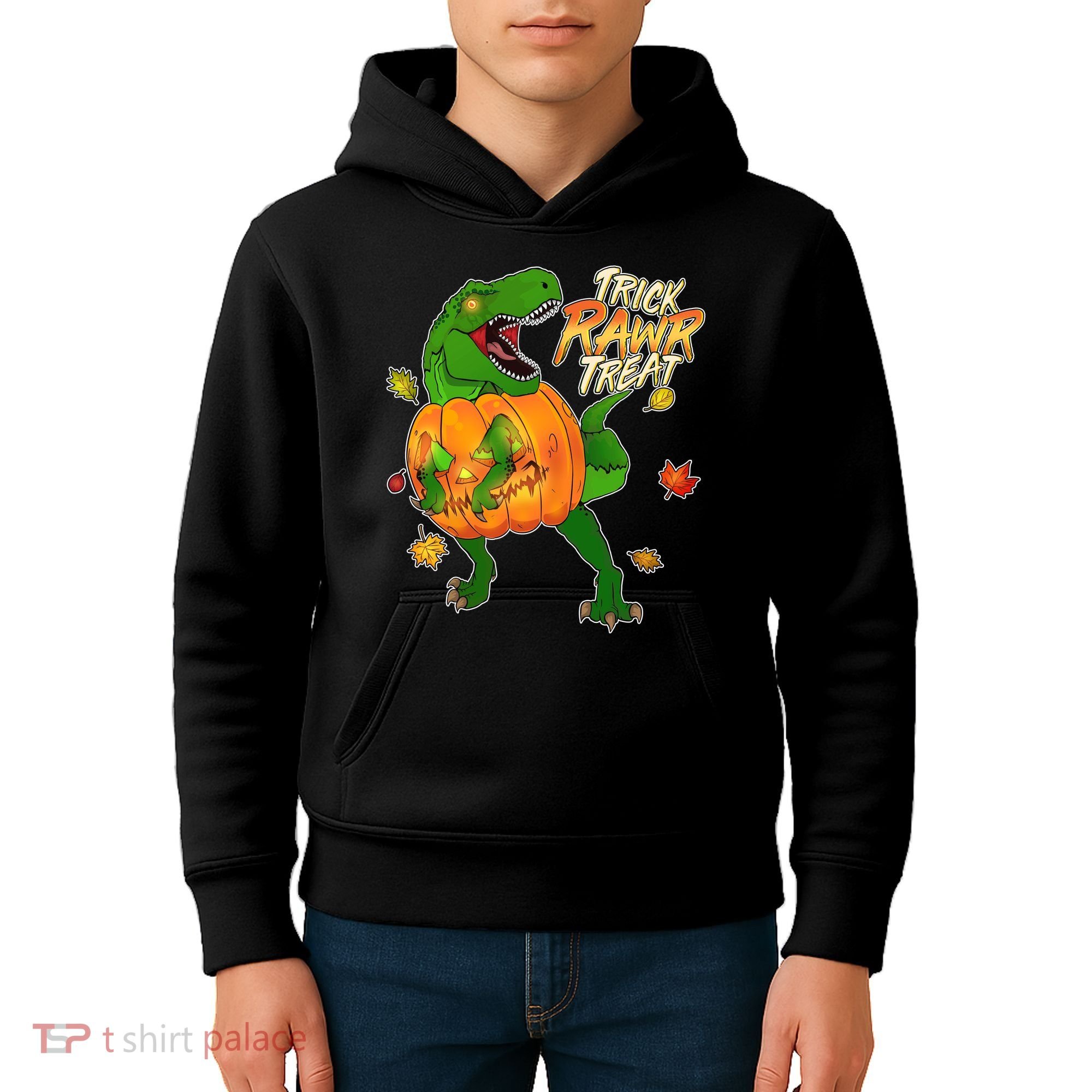 Trick RAWR Treat T-Rex Funny Halloween Kids Hoodie