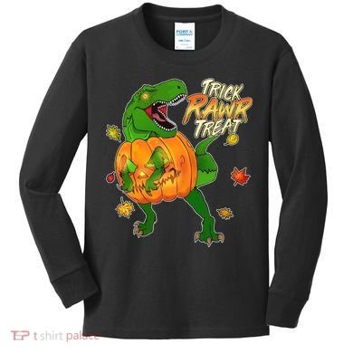 Trick RAWR Treat T-Rex Funny Halloween Kids Long Sleeve Shirt