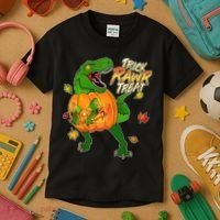 Trick RAWR Treat T-Rex Funny Halloween Kids T-Shirt thumb 3
