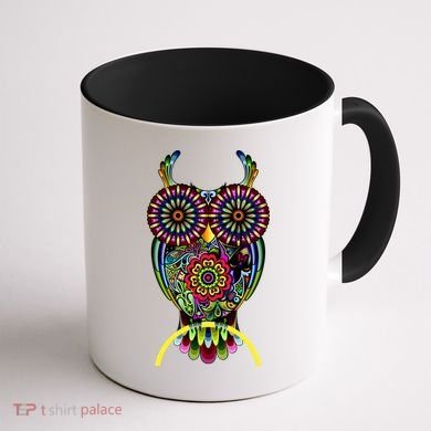 Trippy Big Eyed Owl Coffee Mug back