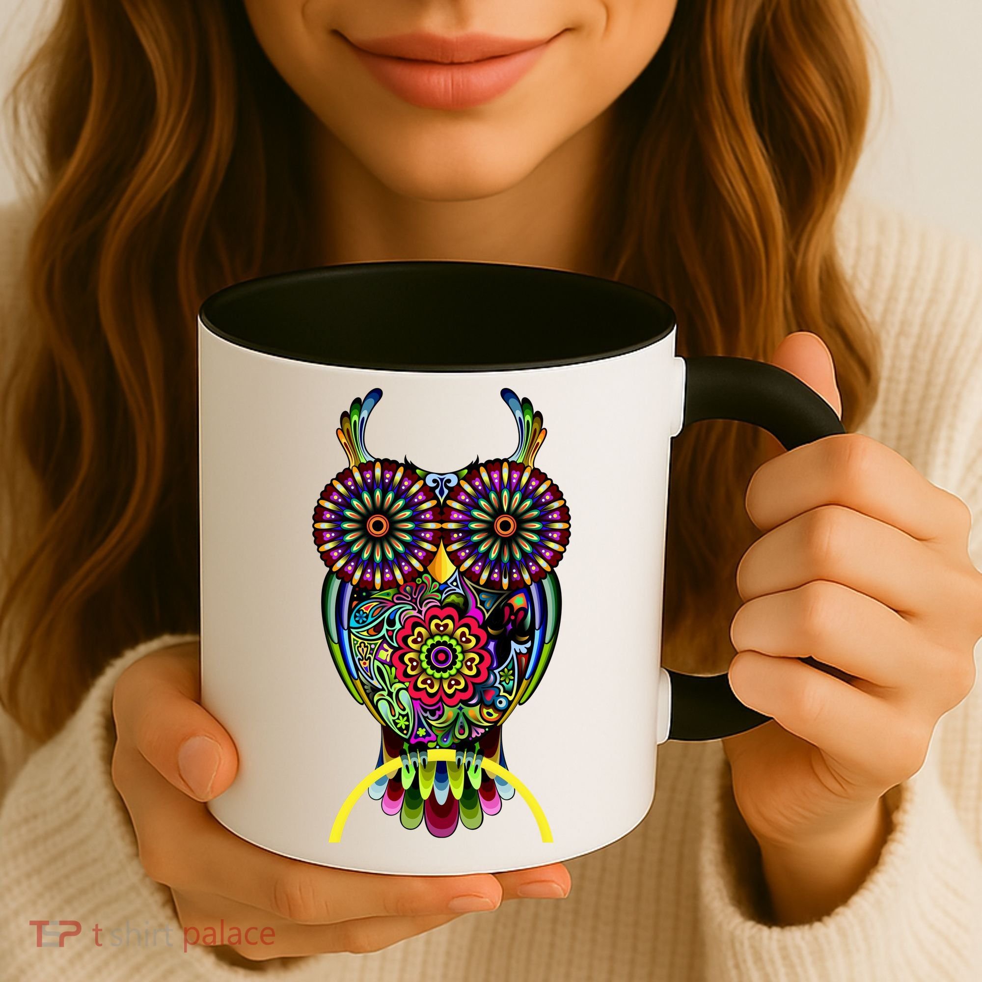 Trippy Big Eyed Owl Coffee Mug