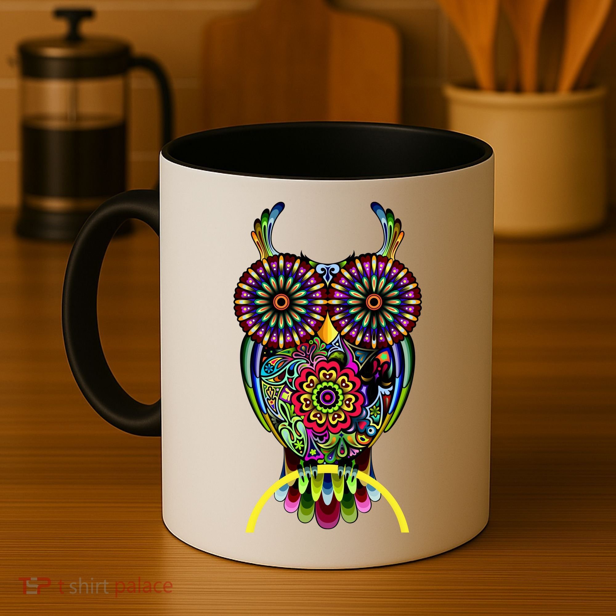 Trippy Big Eyed Owl Coffee Mug