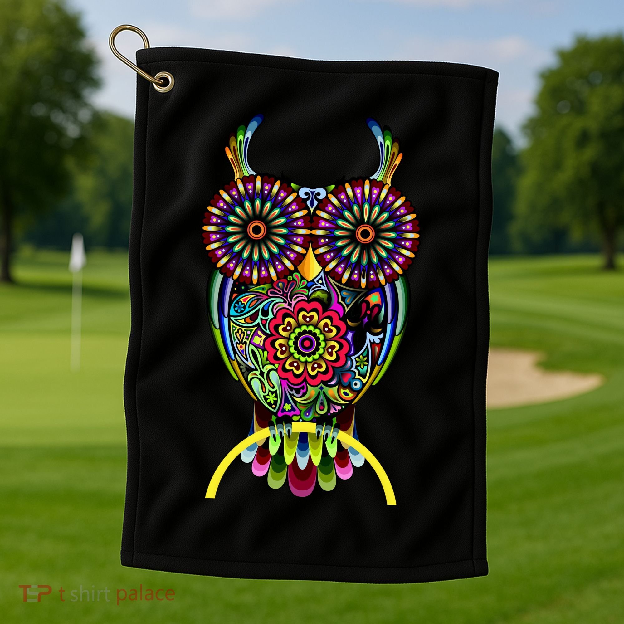 Trippy Big Eyed Owl Golf Towel