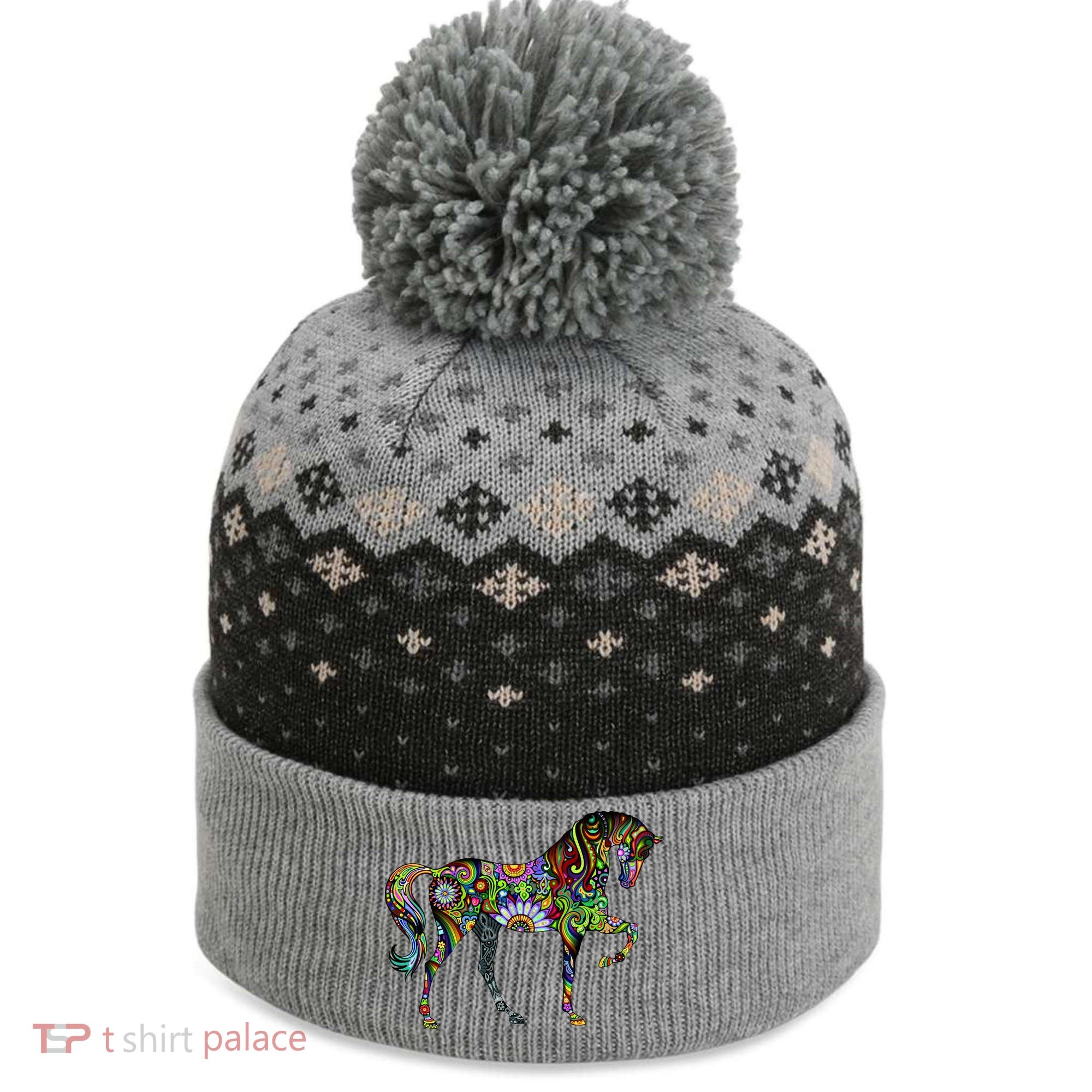 Trippy Cheerful Horse The Baniff Cuffed Pom Beanie