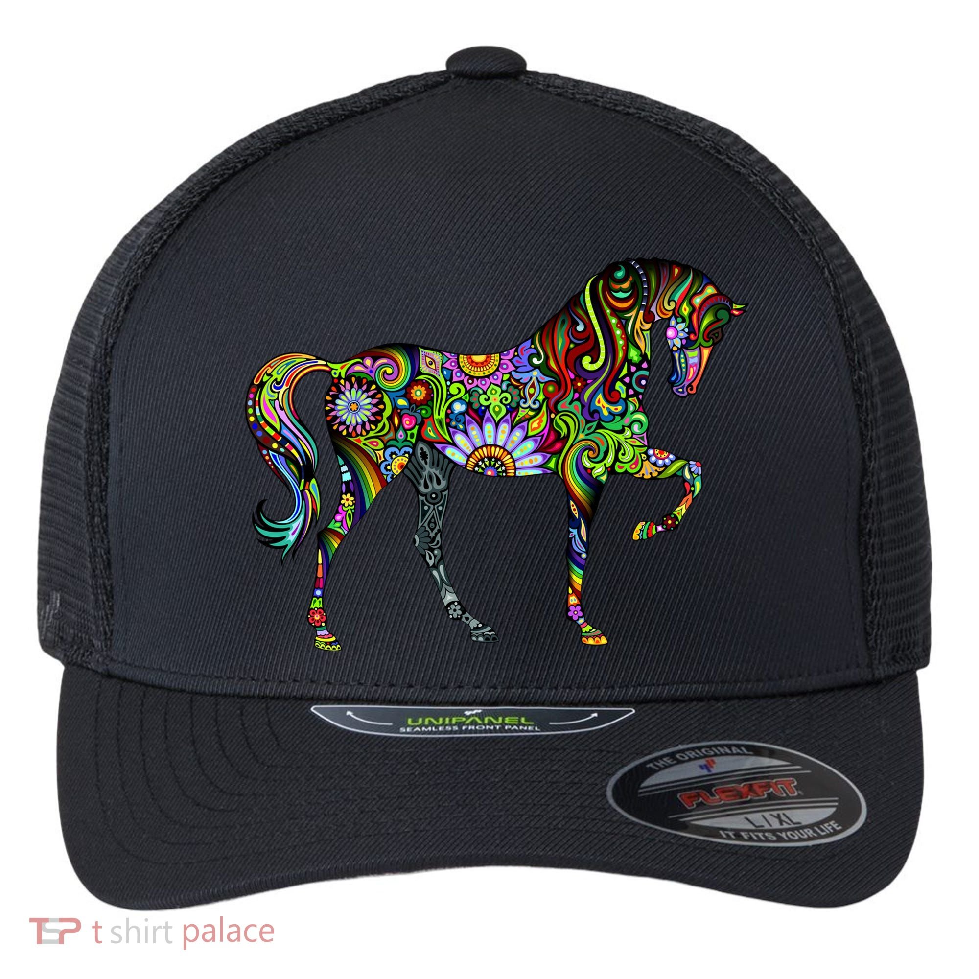 Trippy Cheerful Horse Flexfit Unipanel Trucker Cap
