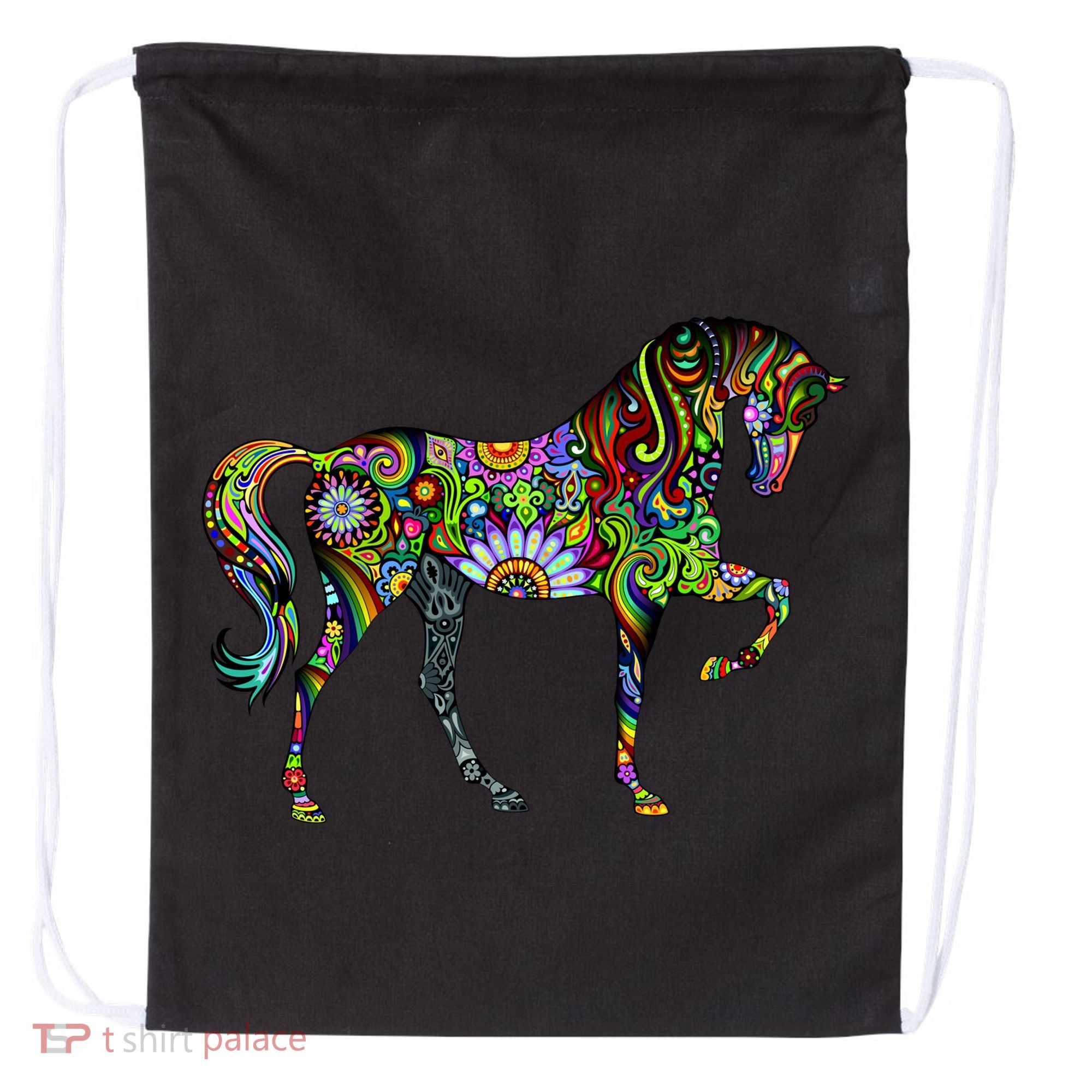 Trippy Cheerful Horse Drawstring Bag